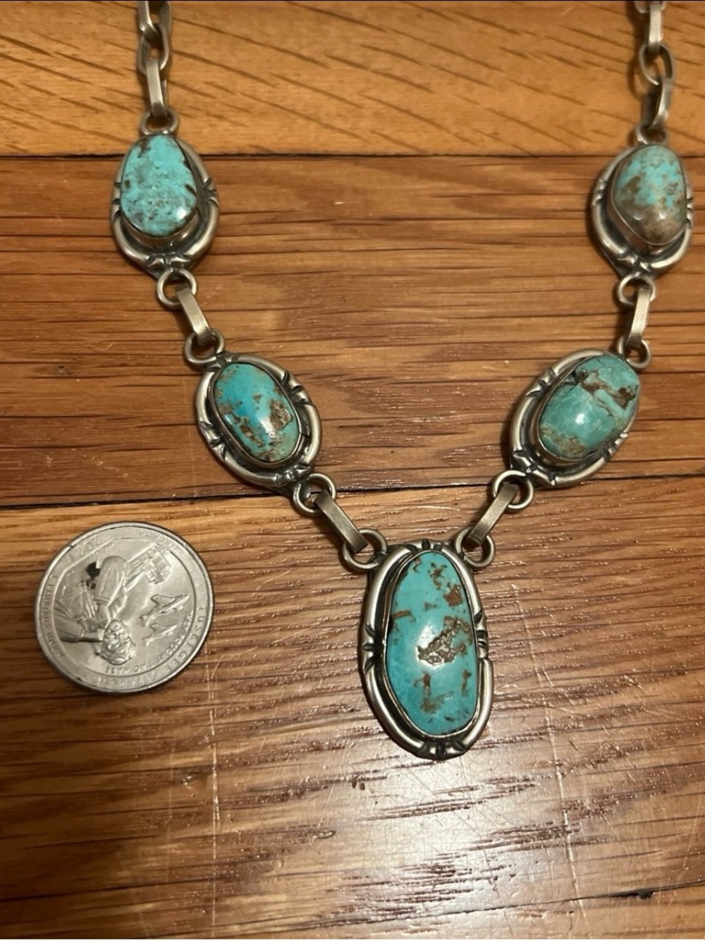 Genuine Turquoise & Sterling Silver Navajo Necklace - Picture 3 of 7